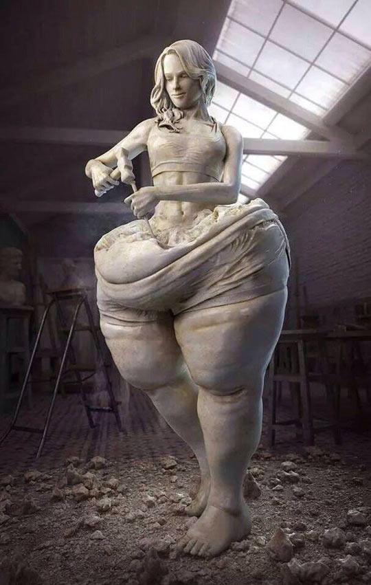 funny-stone-fat-woman-sculpting-herself